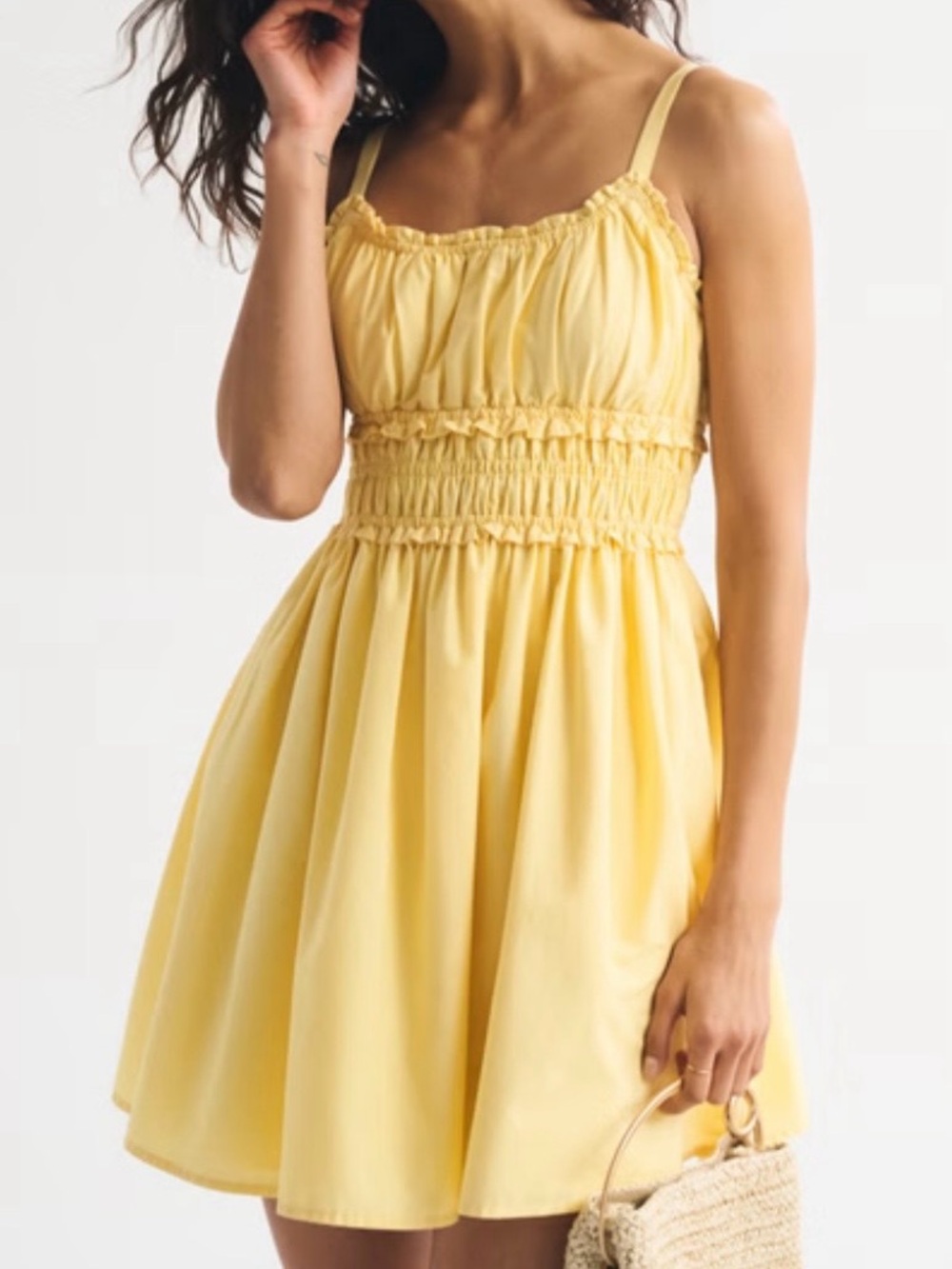 Abercrombie & Fitch Sunny Yellow Smocked Waist Mini Dress